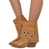 Ankle Boots with Gaiter and Silver Studs, Genuine Leather, 7 cm Heel
