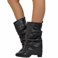 Ankle Boots with Gaiter, High Heel 9 cm, Bold Square Toe, Black
