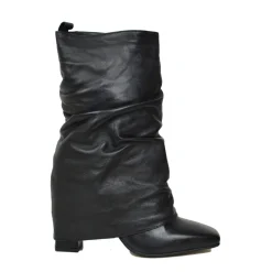Ankle Boots with Gaiter, High Heel 9 cm, Bold Square Toe, Black