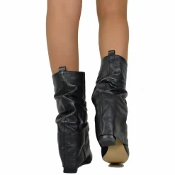Ankle Boots with Gaiter, High Heel 9 cm, Bold Square Toe, Black