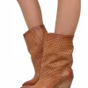 Ankle Cowboy Boots – Perforated Cuff, Leather-Covered Heel
