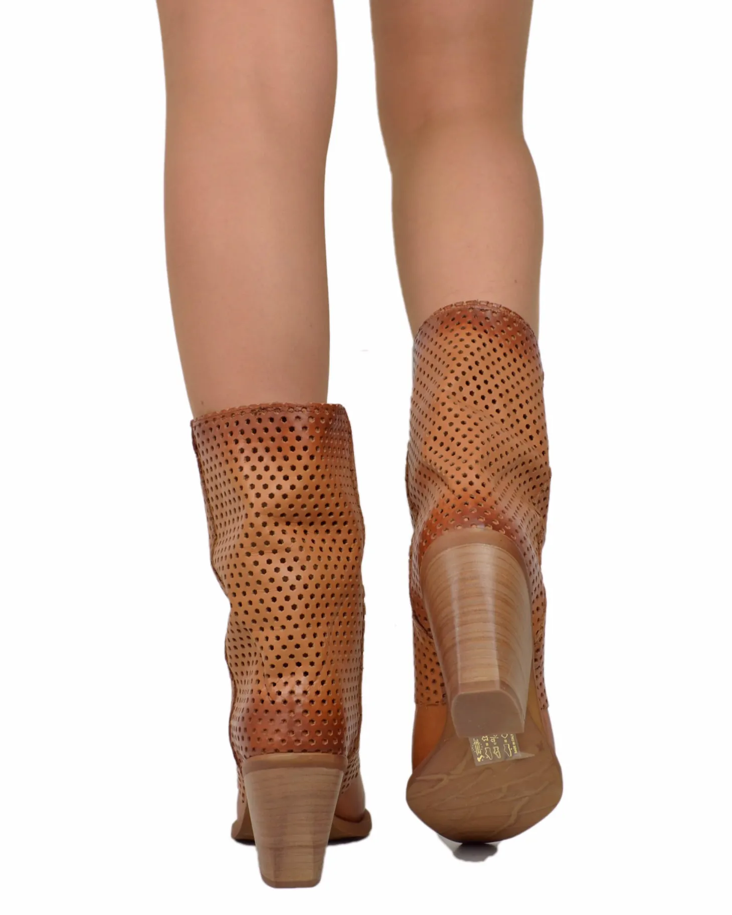 Ankle Cowboy Boots – Perforated Cuff, Leather-Covered Heel