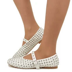 Ballerine Con Borchie e Strass in Similpelle Paperine Bianche