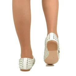 Ballerine Con Borchie e Strass in Similpelle Paperine Bianche