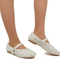 Ballerine Con Borchie e Strass in Similpelle Paperine Bianche