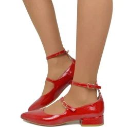 Ballerine Donna a Punta color Rosso Lucido Mary Jane Made in Italy