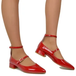 Ballerine Donna a Punta color Rosso Lucido Mary Jane Made in Italy