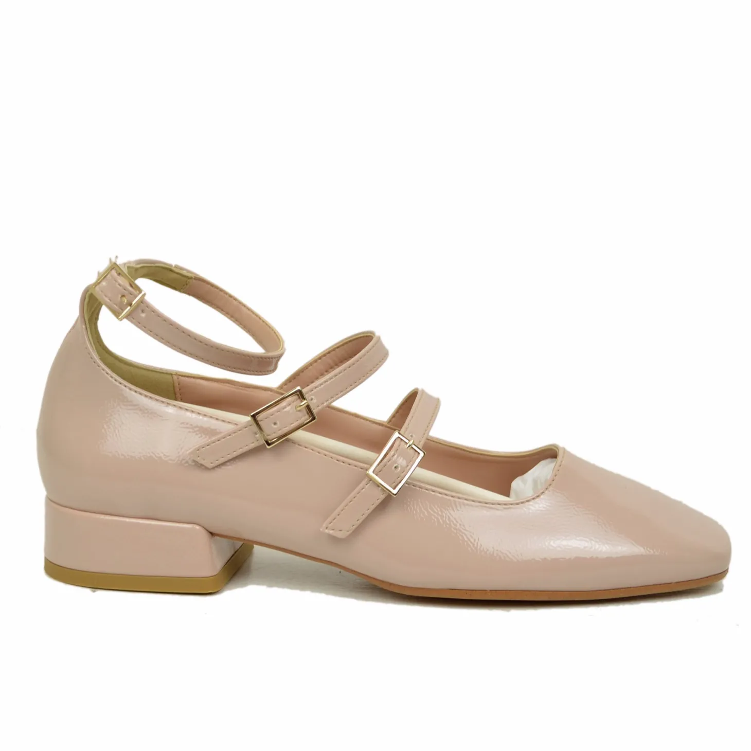 Ballerine Donna Cipria Punta Squadrata Mary Jane Made in Italy