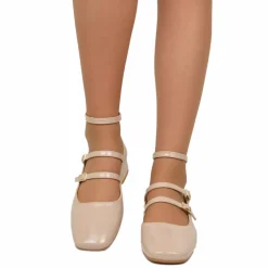 Ballerine Donna Cipria Punta Squadrata Mary Jane Made in Italy