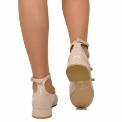 Ballerine Donna Cipria Punta Squadrata Mary Jane Made in Italy