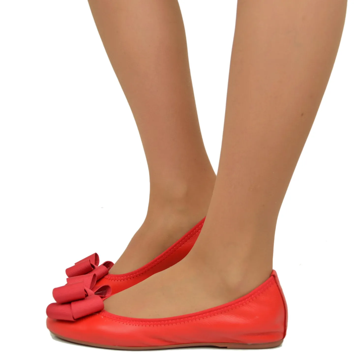 Ballerine Donna Rosse con Fiocco Elasticizzate con Zeppetta interna