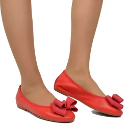 Ballerine Donna Rosse con Fiocco Elasticizzate con Zeppetta interna