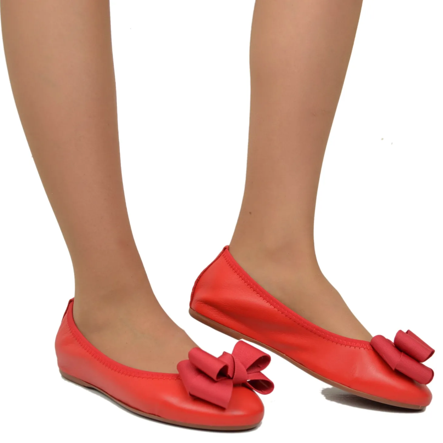 Ballerine Donna Rosse con Fiocco Elasticizzate con Zeppetta interna