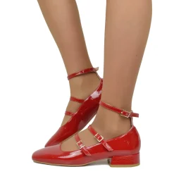 Ballerine Donna Rosse Punta Squadrata Mary Jane Made in Italy