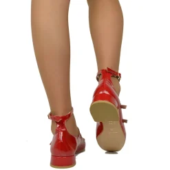 Ballerine Donna Rosse Punta Squadrata Mary Jane Made in Italy