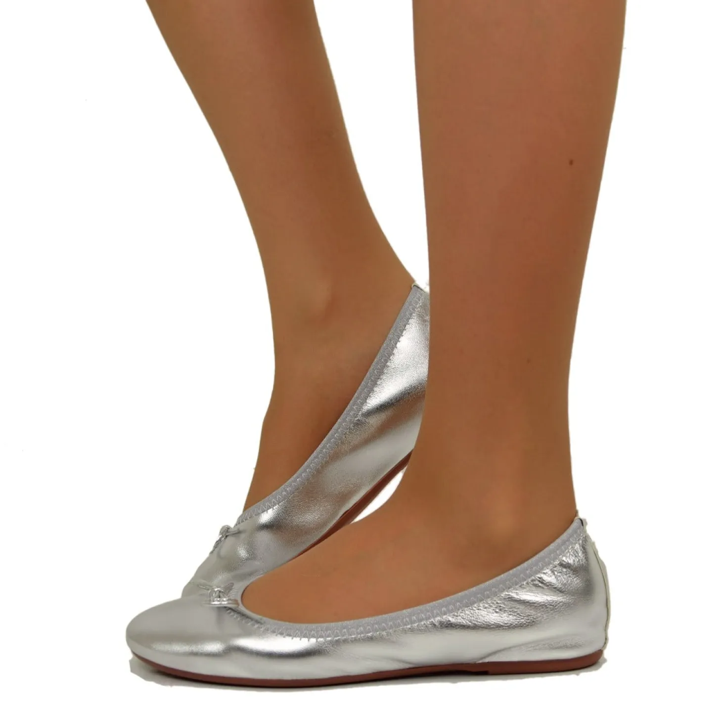 Ballerine in Nappa Argento Elasticizzate con Zeppetta interna