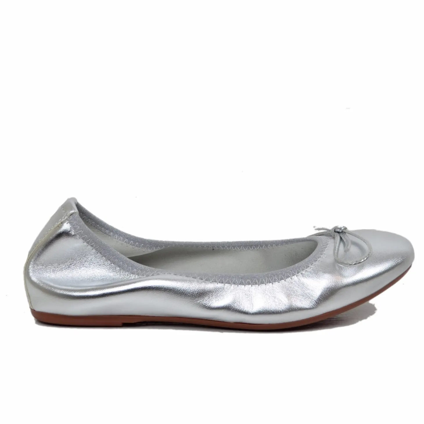 Ballerine in Nappa Argento Elasticizzate con Zeppetta interna