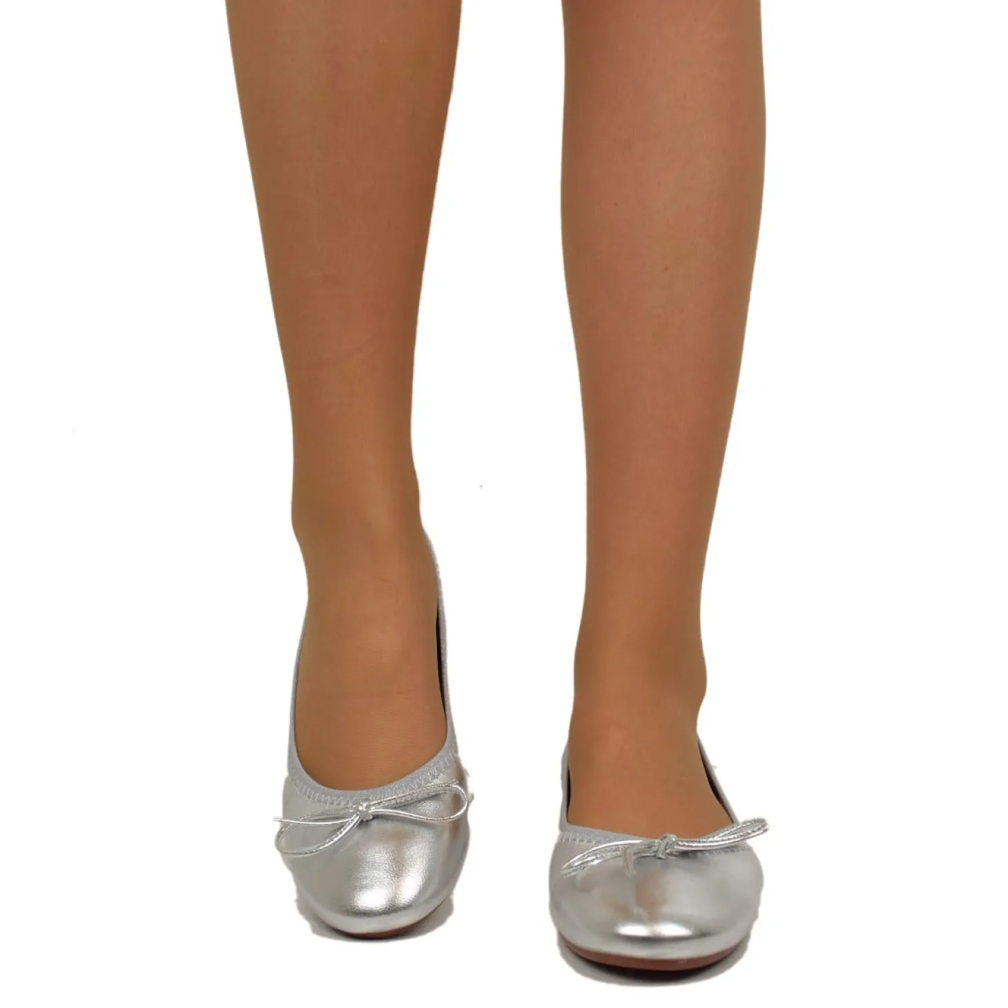 Ballerine in Nappa Argento Elasticizzate con Zeppetta interna