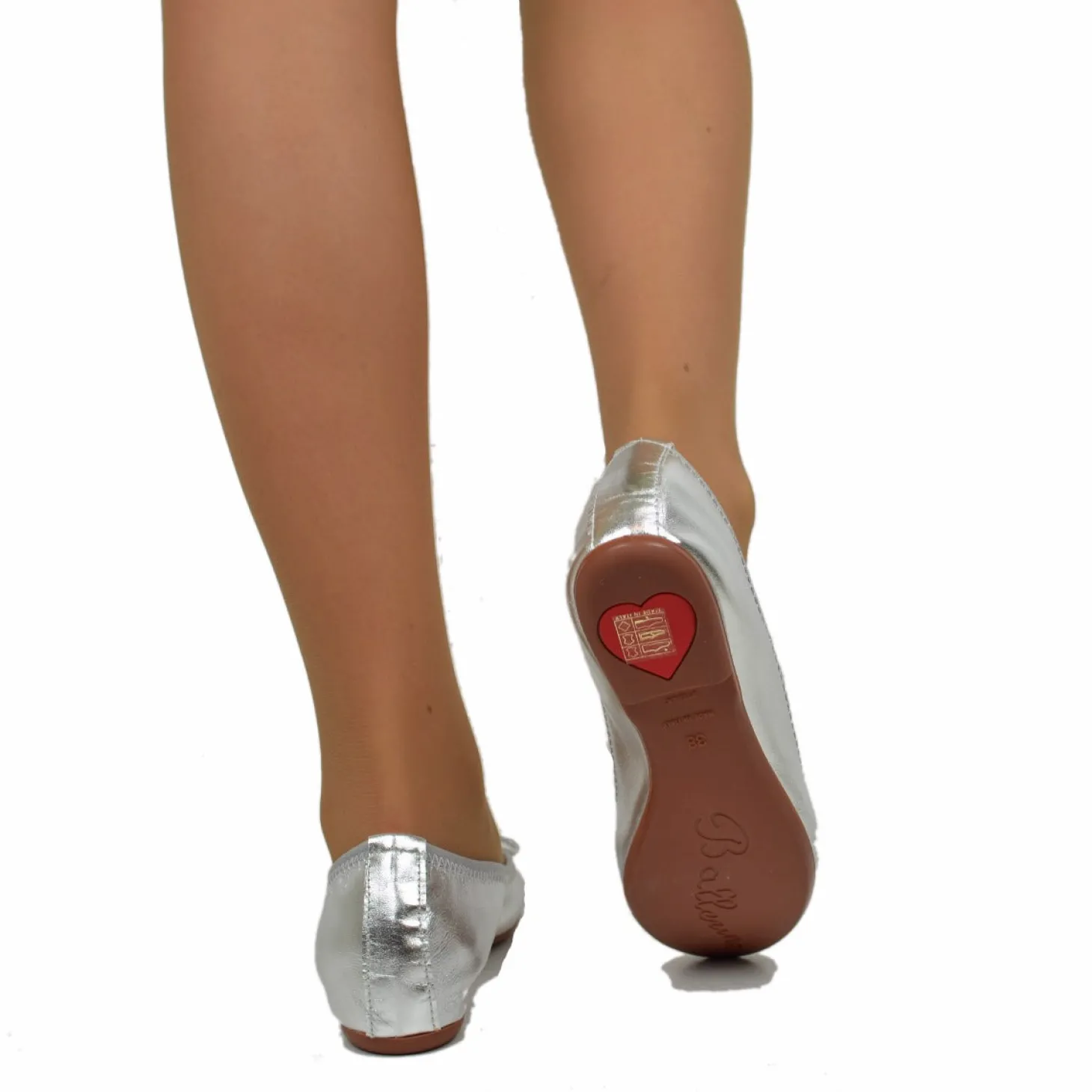 Ballerine in Nappa Argento Elasticizzate con Zeppetta interna