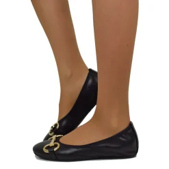 Ballerine in Nappa Nere Elasticizzate con Morsetto Made in italy