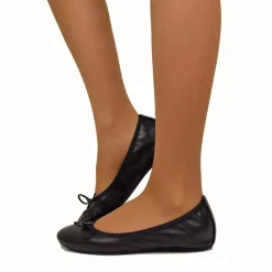 Ballerine in Nappa Nere Elasticizzate con Zeppetta interna