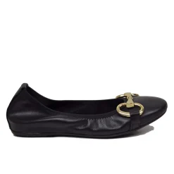 Ballerine in Nappa Nere Elasticizzate con Morsetto Made in italy