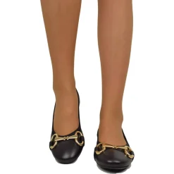 Ballerine in Nappa Nere Elasticizzate con Morsetto Made in italy