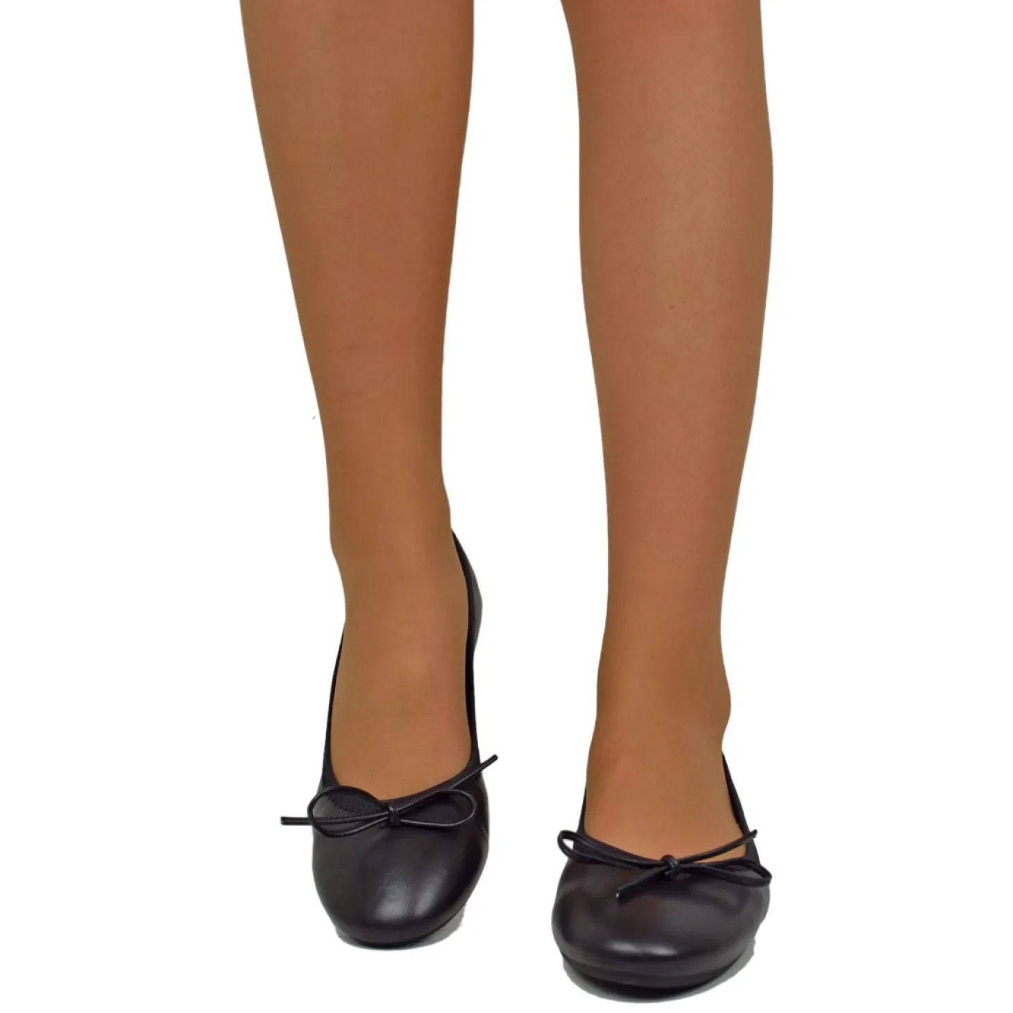 Ballerine in Nappa Nere Elasticizzate con Zeppetta interna