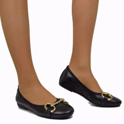 Ballerine in Nappa Nere Elasticizzate con Morsetto Made in italy