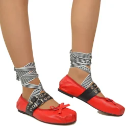 Ballerine Schiava DIVINE FOLLIE color Rosso in Pelle Nappa Punta Quadrata