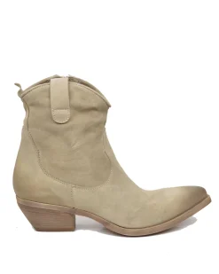 Beige Suede Texan Ankle Boots – Genuine Leather, 5 cm Heel & Zip