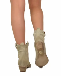 Beige Suede Texan Ankle Boots – Genuine Leather, 5 cm Heel & Zip