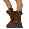 Biker Boots Donna in Pelle Scamosciata Marroni Made in Italy con Fibbi