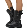 Biker Boots Donna in Pelle Nera Bottalata Made in Italy