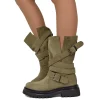 Biker Boots Donna in Pelle Scamosciata Taupe Made in Italy con Fibbie