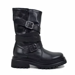 Biker Boots Donna in Pelle Nera Bottalata Made in Italy