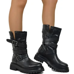 Biker Boots Donna in Pelle Nera Bottalata Made in Italy