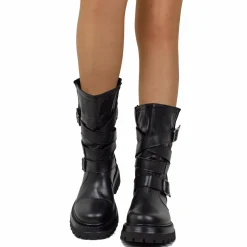 Biker Boots Donna in Pelle Nera Bottalata Made in Italy