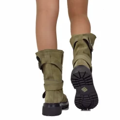 Biker Boots Donna in Pelle Scamosciata Taupe Made in Italy con Fibbie
