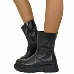 Biker Boots Platform Low Simple Narrow Ankle Zip Black