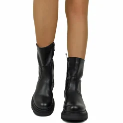 Biker Boots Platform Low Simple Narrow Ankle Zip Black