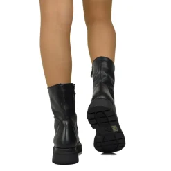 Biker Boots Platform Low Simple Narrow Ankle Zip Black