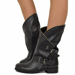 Biker Boots Stivali in Pelle Nera Traforata Made in Italy