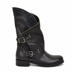 Biker Boots Stivali in Pelle Nera Traforata Made in Italy