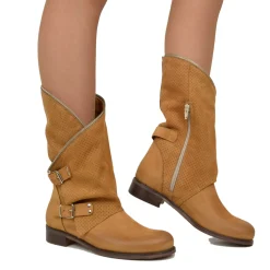 Biker Boots Stivali in Pelle Marroni Traforata Made in Italy