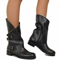 Biker Boots Stivali in Pelle Nera Traforata Made in Italy