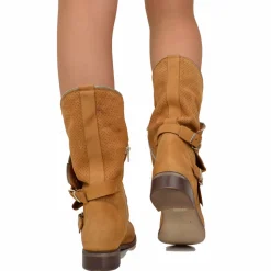 Biker Boots Stivali in Pelle Marroni Traforata Made in Italy