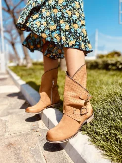 Biker Boots Stivali in Pelle Marroni Traforata Made in Italy