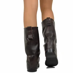 Biker con Ghetta Punta Quadrata Mid-High Vera Pelle Testa di Moro