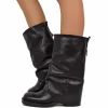 Biker with Square Toe Gaiter Mid-High Genuine Leather Black